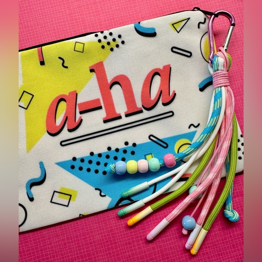New A-ha Band Retro 80s Style Makeup Cosmetic Tech Pencil Bag w/ Keychain - 8.5”